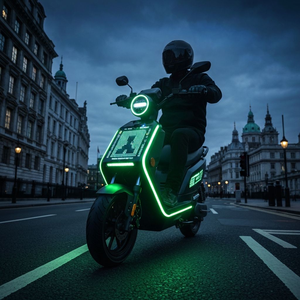 LED advertising scooter driving through Atlanta at night