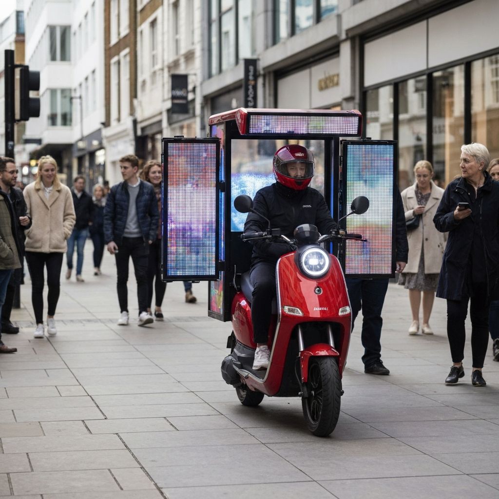 LED scooter advertising on a busy Atlanta street